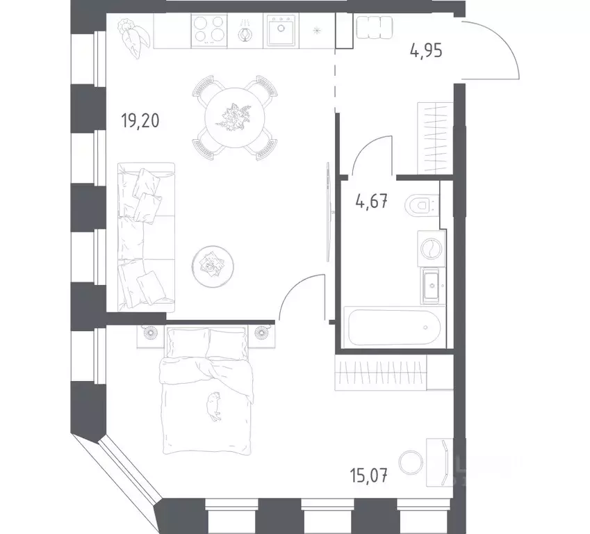 1-к кв. Татарстан, Казань Зилант Премьер жилой комплекс (43.89 м) - Фото 1