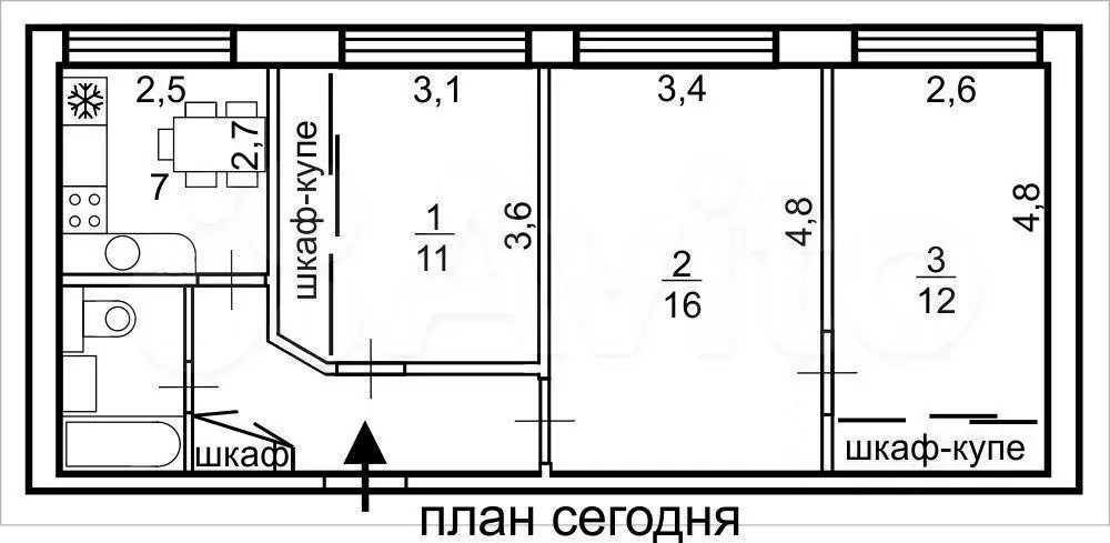 3-к. квартира, 60 м, 1/16 эт. - Фото 0