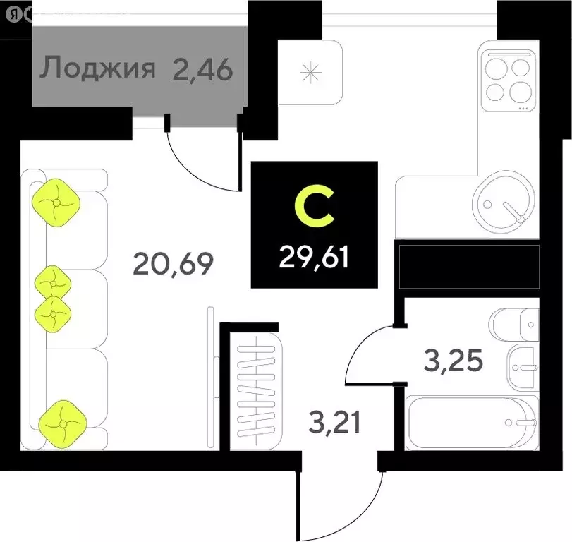 Квартира-студия: Тюмень, улица Пожарных и Спасателей, 8 (29.61 м) - Фото 0