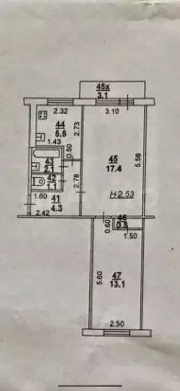 2-к. квартира, 46 м, 4/5 эт. - Фото 0