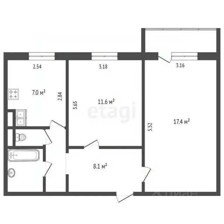 2-к кв. Ямало-Ненецкий АО, Ноябрьск Магистральная ул., 73 (48.1 м) - Фото 2