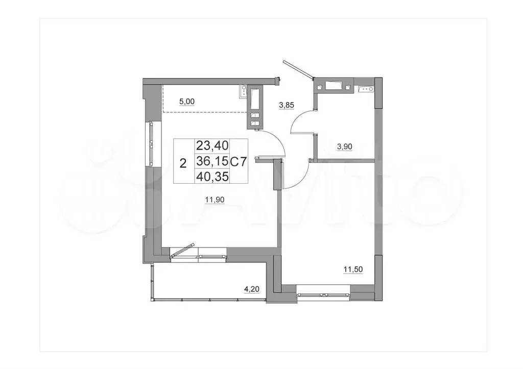 2-к. квартира, 41 м, 1/17 эт. - Фото 1