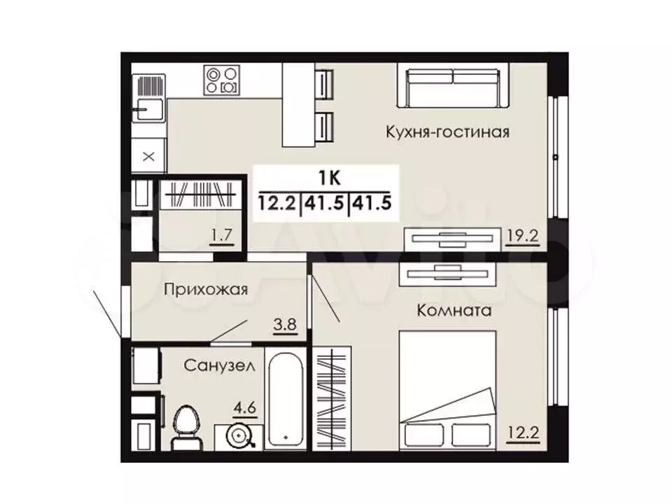 1-к. квартира, 41,5 м, 2/9 эт. - Фото 1