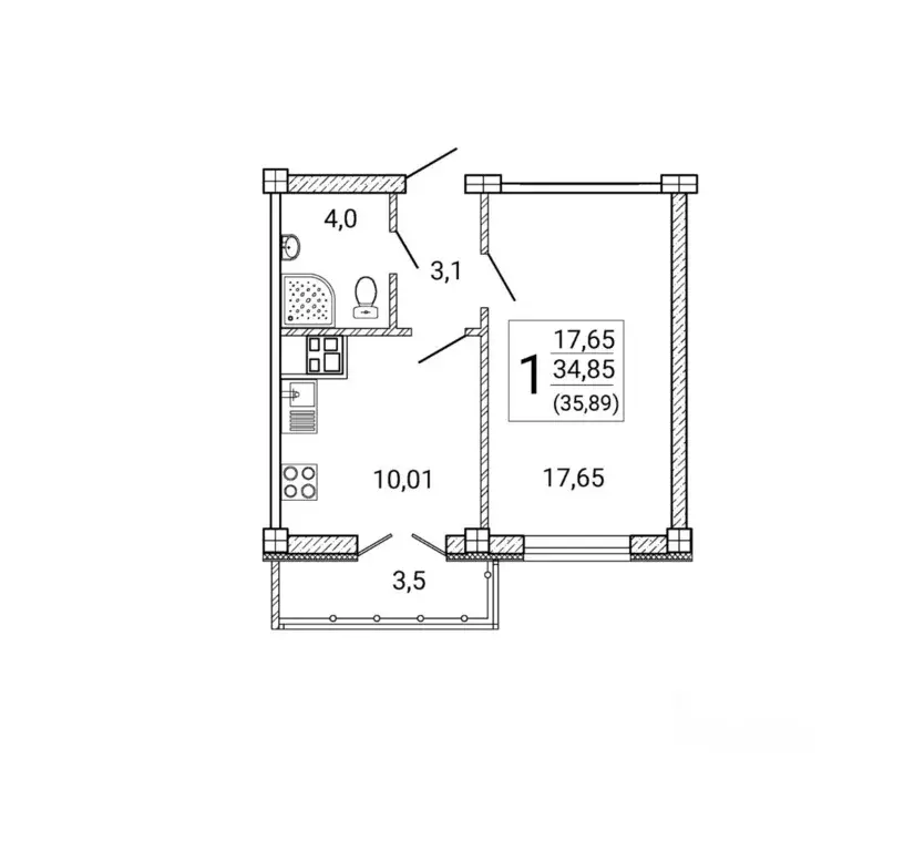 1-к кв. Воронежская область, Воронеж Цимлянская ул., 10В (35.89 м) - Фото 1
