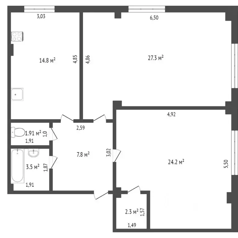 2-к кв. Ханты-Мансийский АО, Ханты-Мансийск ул. Дунина-Горкавича, 13 ... - Фото 2