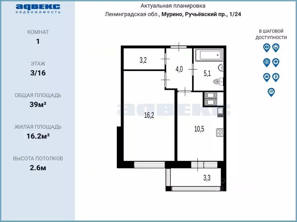 1-к кв. Ленинградская область, Мурино Всеволожский район, просп. ... - Фото 2