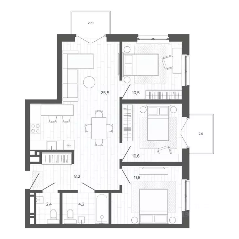 4-к кв. Алтайский край, Барнаул тракт Змеиногорский, 35Бк3 (78.29 м) - Фото 1