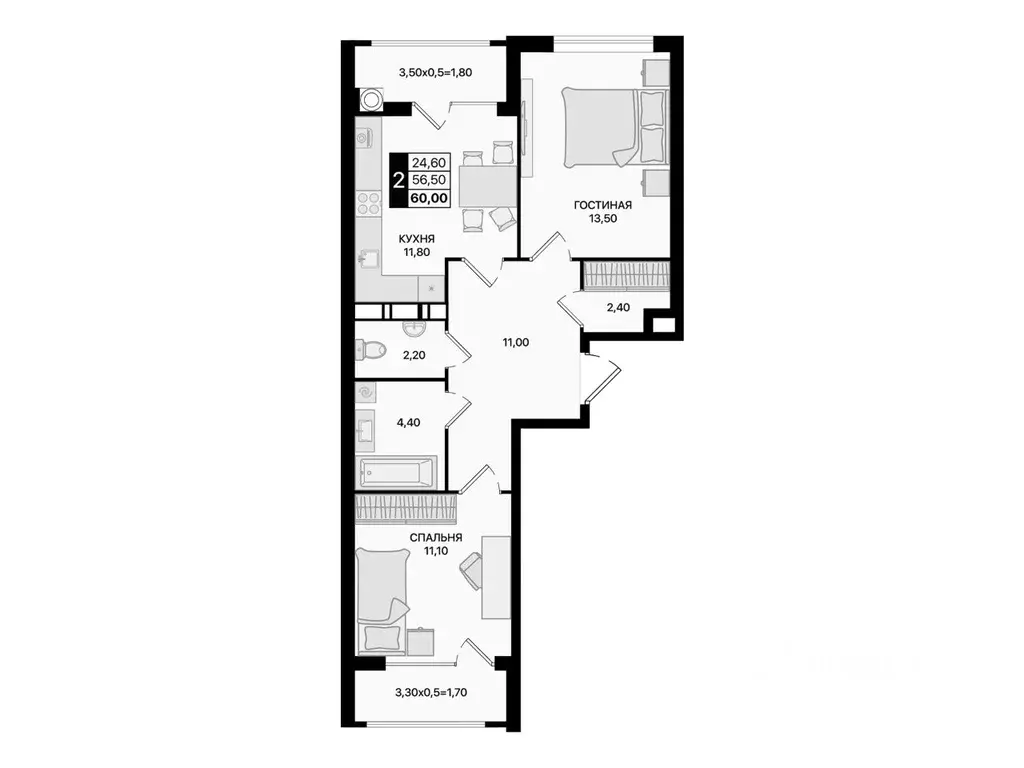 2-к кв. Ростовская область, Ростов-на-Дону Движение61 жилой комплекс ... - Фото 2