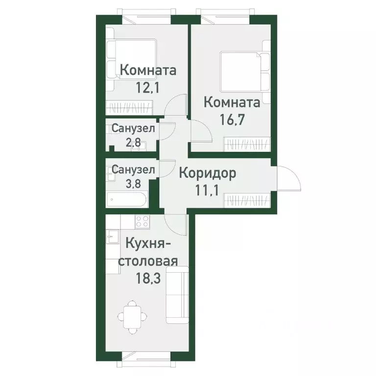 2-к кв. Челябинская область, Челябинский городской округ, пос. ... - Фото 1