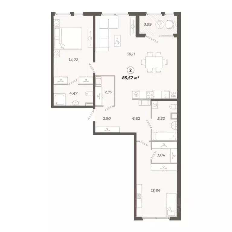 2-к кв. Санкт-Петербург ул. Коли Томчака, 21Д (85.58 м) - Фото 1