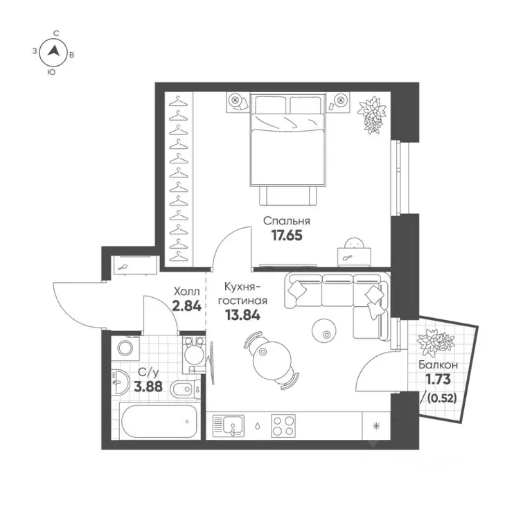 1-к кв. Татарстан, Казань Счастье в Казани жилой комплекс (38.7 м) - Фото 1