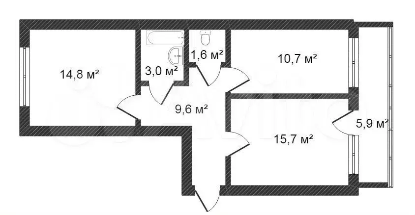 2-к. квартира, 62 м, 8/9 эт. - Фото 0
