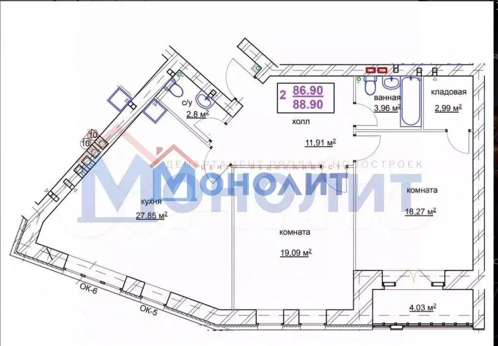 2-к кв. Ярославская область, Ярославль Ямская ул., 44А (88.9 м) - Фото 2