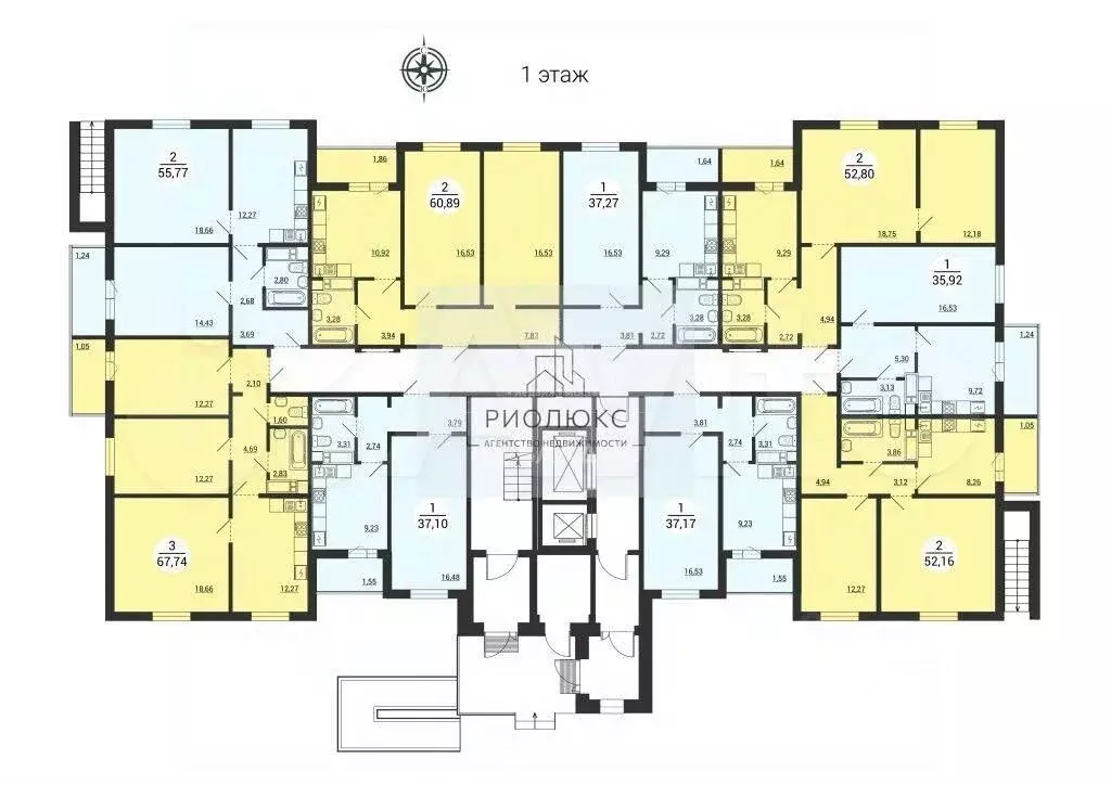 2-к. квартира, 60 м, 3/14 эт. - Фото 1