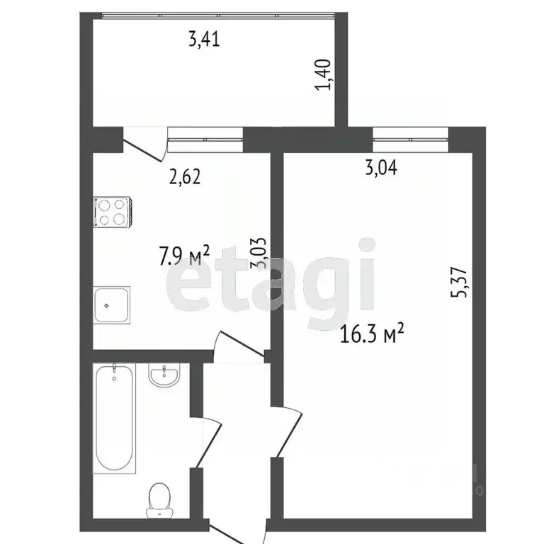 1-к кв. Тюменская область, Тюмень Тарманы мкр, ул. Блюхера, 4 (29.6 м) - Фото 2