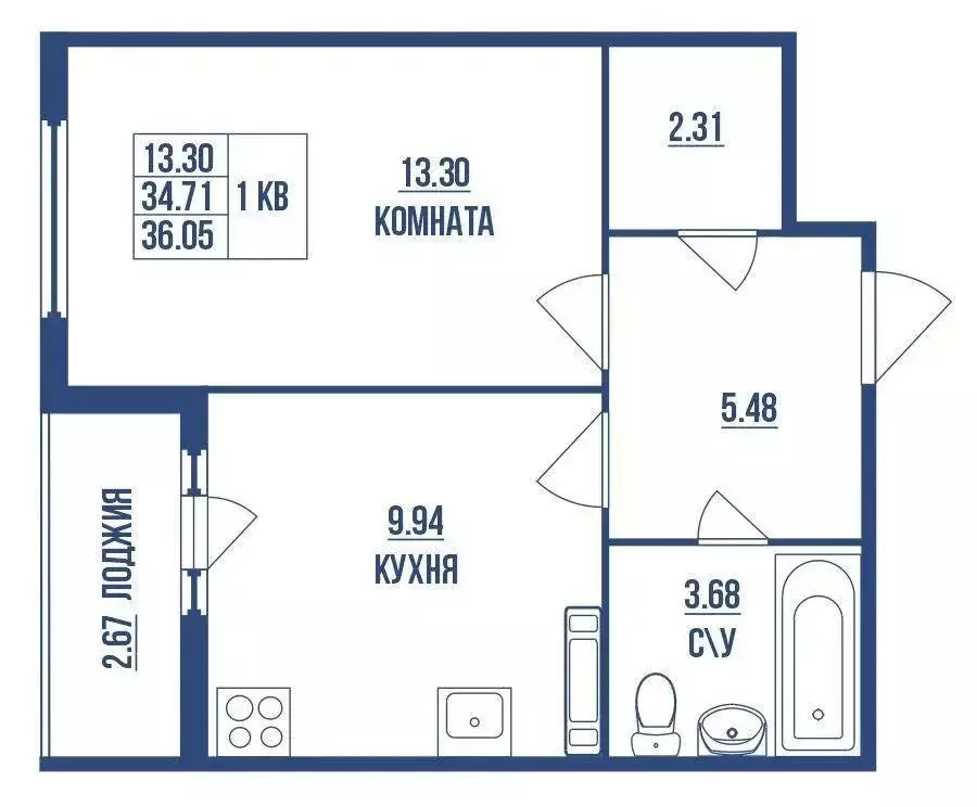 Квартира, 1 комната, 36 м - Фото 0
