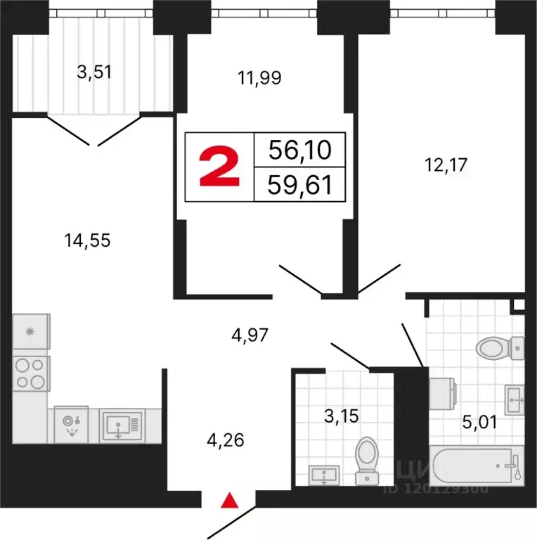 2-к кв. Свердловская область, Екатеринбург ул. Студенческая, 1Нк4 ... - Фото 1