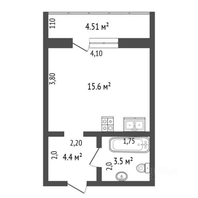 Студия Тюменская область, Тюмень ул. Станционная, 26Бк1 (28.1 м) - Фото 2