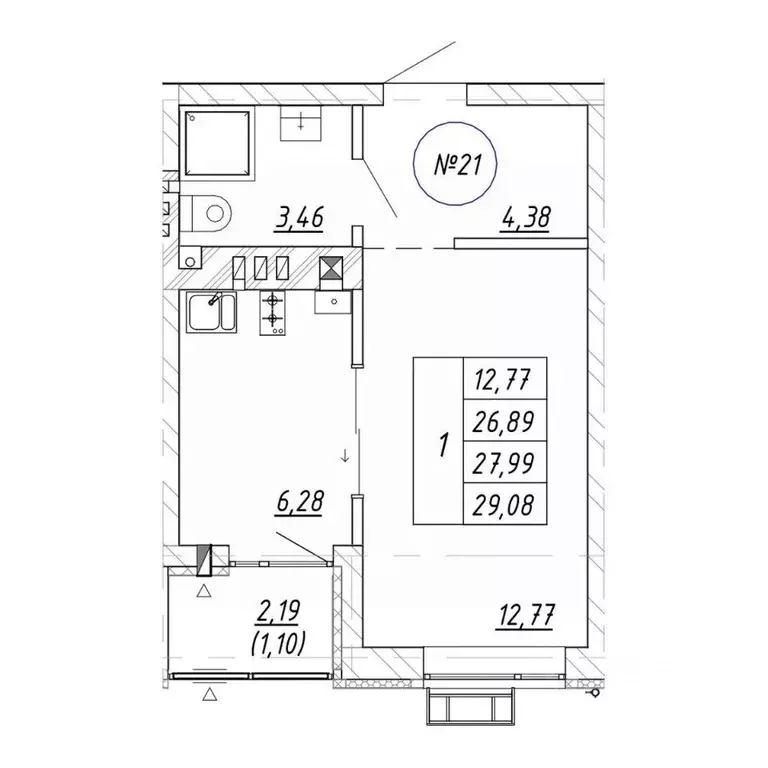1-к кв. Калининградская область, Зеленоградск  (29.08 м) - Фото 1