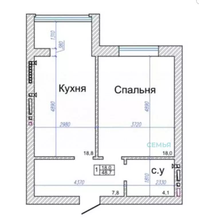 1-комнатная квартира: Владикавказ, улица Курсантов-Кировцев, 4А (48.7 ... - Фото 1