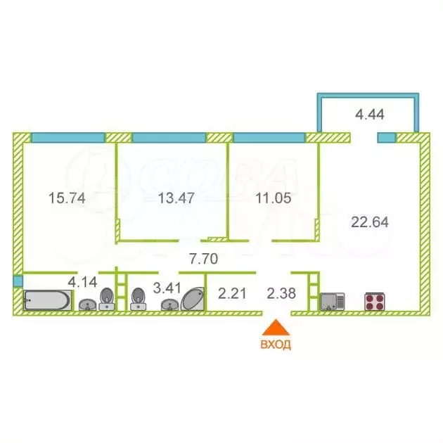 3-к. квартира, 84 м, 7/7 эт. - Фото 0