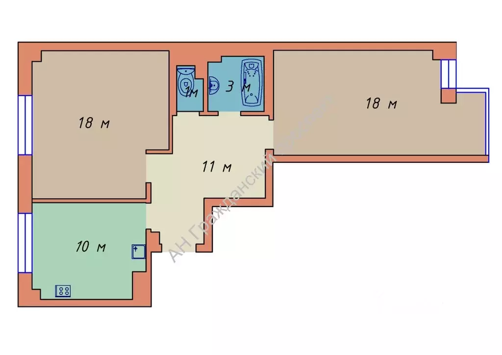 2-к кв. Санкт-Петербург ул. Кустодиева, 7к1 (62.0 м) - Фото 1