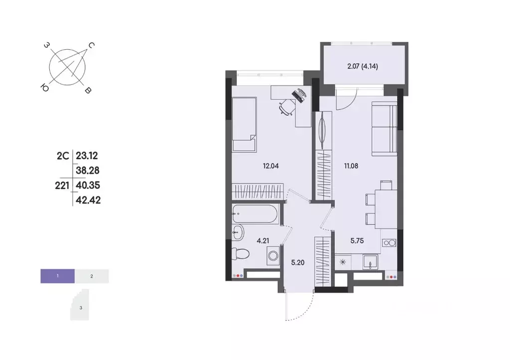 2-к кв. Удмуртия, Ижевск ул. Джамбула, 83 (40.35 м) - Фото 1