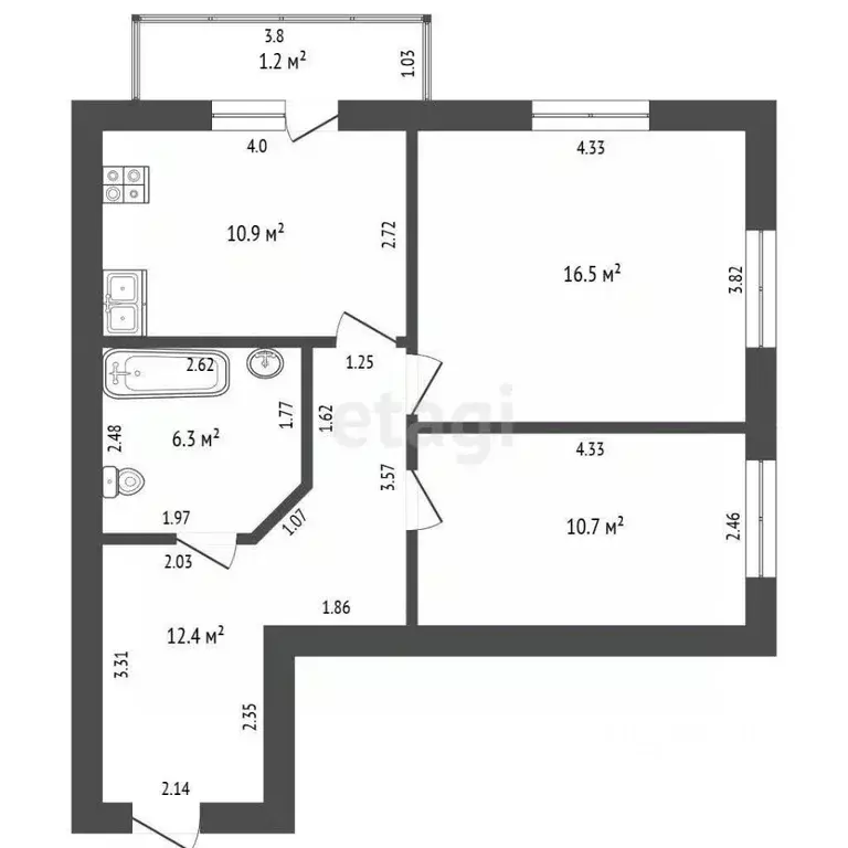 2-к кв. Калининградская область, Гурьевский муниципальный округ, пос. ... - Фото 2