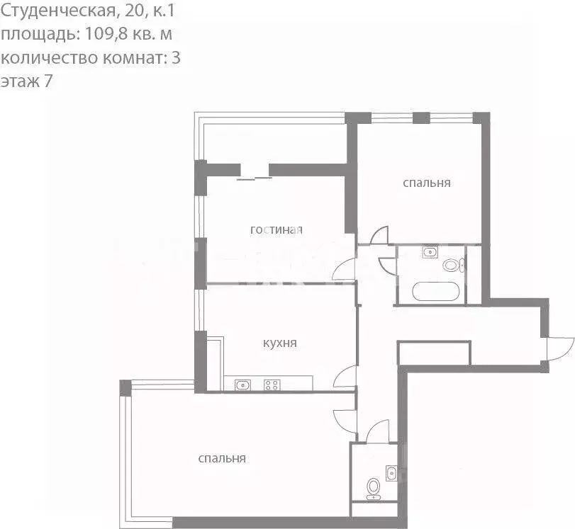 3-к кв. Москва Студенческая ул., 20 (110.0 м) - Фото 0