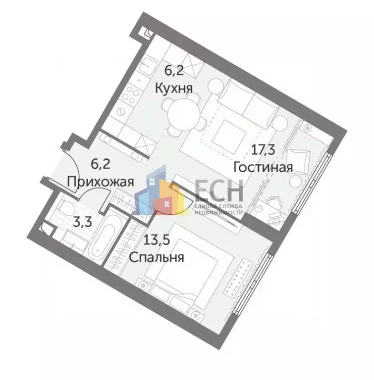 2-к кв. Москва ул. Обручева, 28К7 (46.5 м) - Фото 0