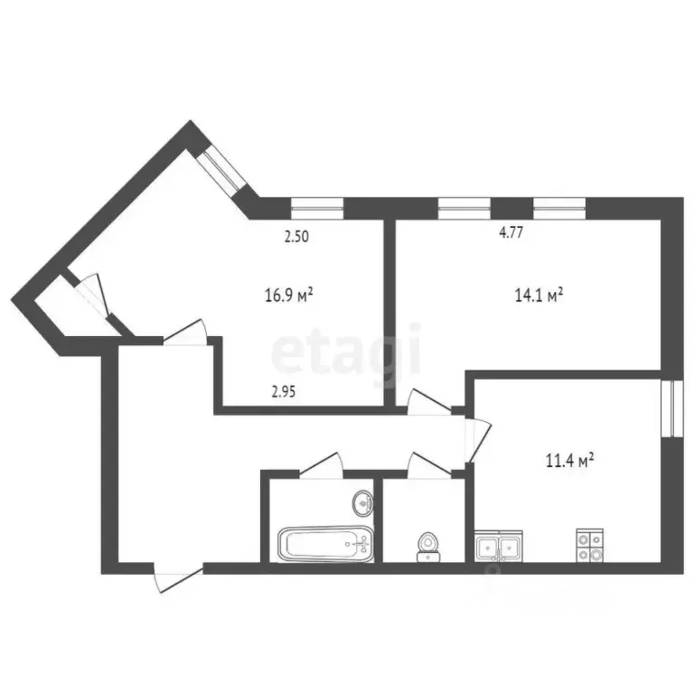 2-к кв. Тюменская область, Тюмень ул. Республики, 204к14 (60.9 м) - Фото 2