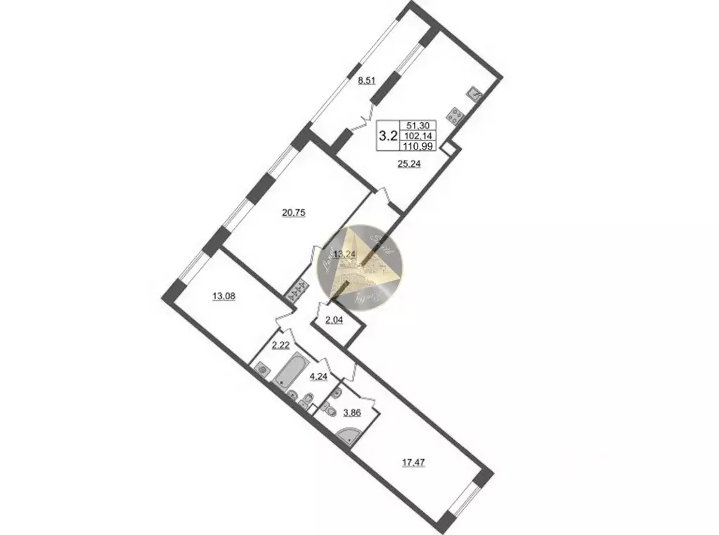 3-к кв. Санкт-Петербург ул. Ультрамариновая, 5 (110.99 м) - Фото 2