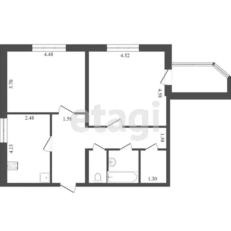 Квартира, 2 комнаты, 68.3 м - Фото 0