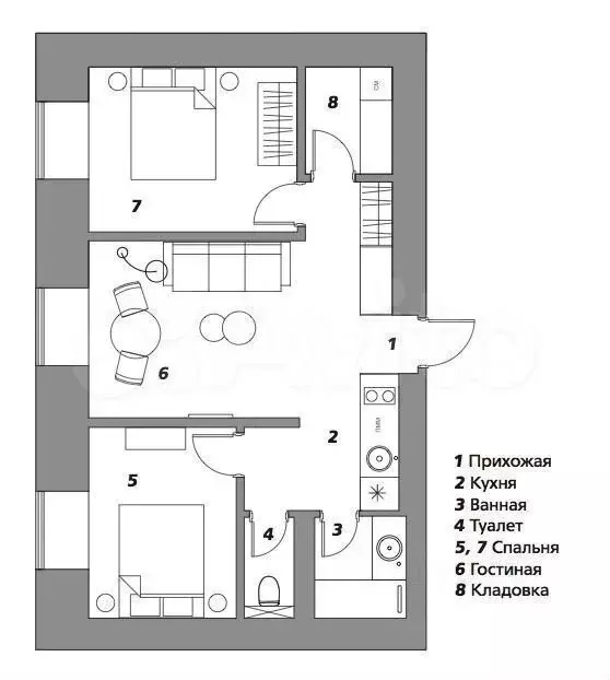 2-к. квартира, 54 м, 2/12 эт. - Фото 0