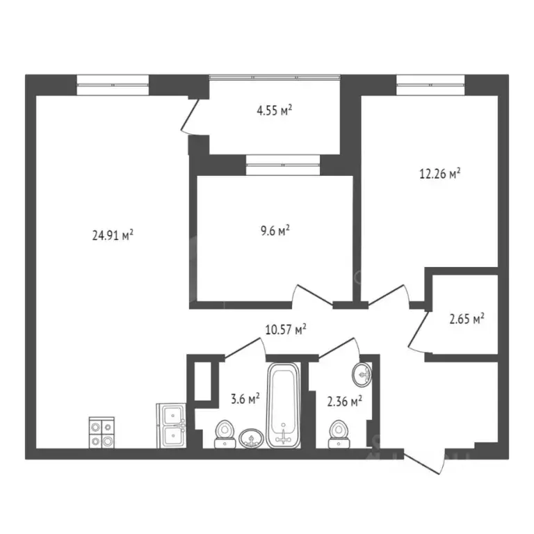 2-к кв. Тюменская область, Тюмень ул. Краснооктябрьская, 6 (66.2 м) - Фото 2