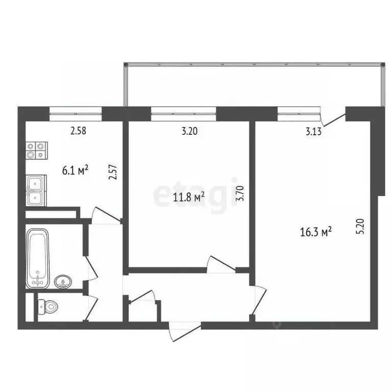 2-к кв. Белгородская область, Белгород Садовая ул., 30 (45.2 м) - Фото 1