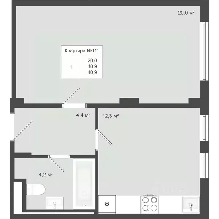 1-к кв. Москва д. Яковлево, ул. Лесная, 111к4 (40.9 м) - Фото 0