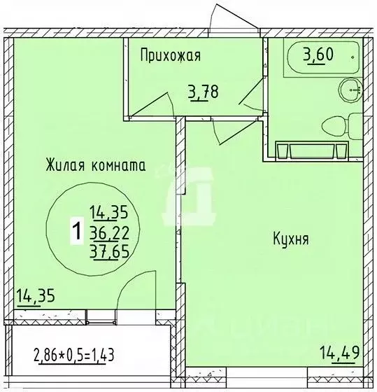 1-к кв. Краснодарский край, Краснодар ул. Имени Владимира ... - Фото 0