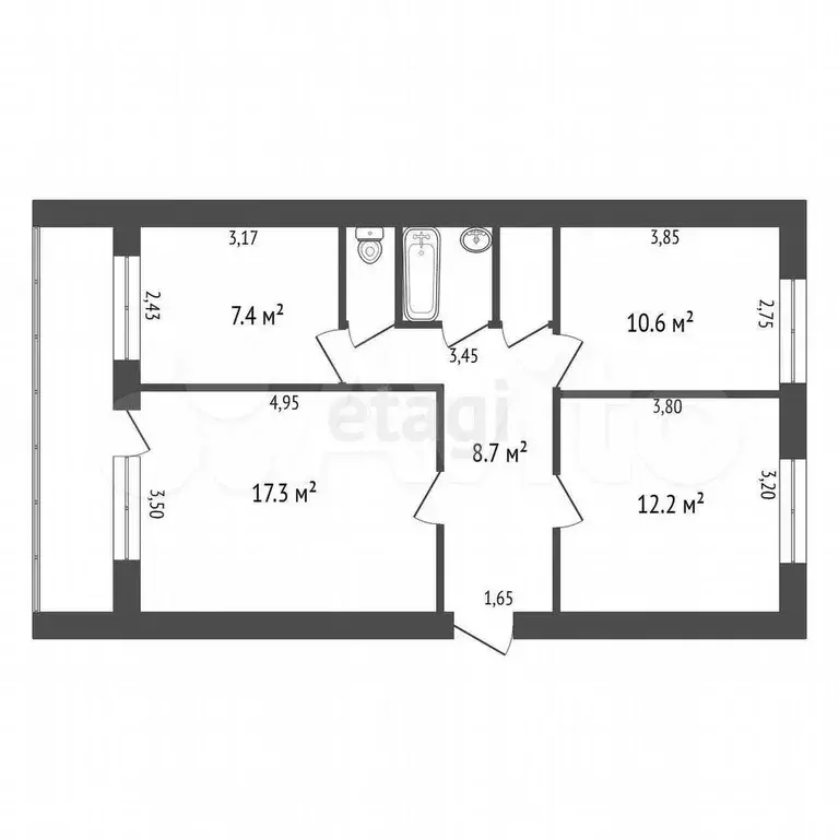 3-к. квартира, 61,4 м, 4/5 эт. - Фото 0