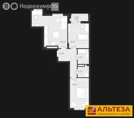 2-комнатная квартира: Калининград, улица Старшины Дадаева, 55к1 (66.59 ... - Фото 0
