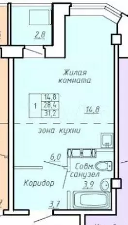Квартира-студия, 31,2 м, 3/9 эт. - Фото 0