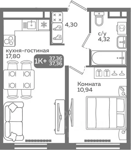 1-к кв. Тюменская область, Тюмень ул. Заполярная, 9/2 (37.36 м) - Фото 0