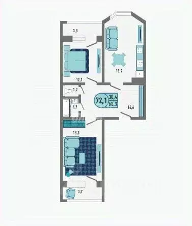 2-к кв. Липецкая область, Липецк Ленина-Соборная пл. (72.1 м) - Фото 2
