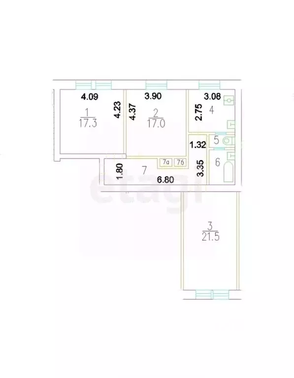 3-к кв. Москва Новозаводская ул., 21 (83.2 м) - Фото 2