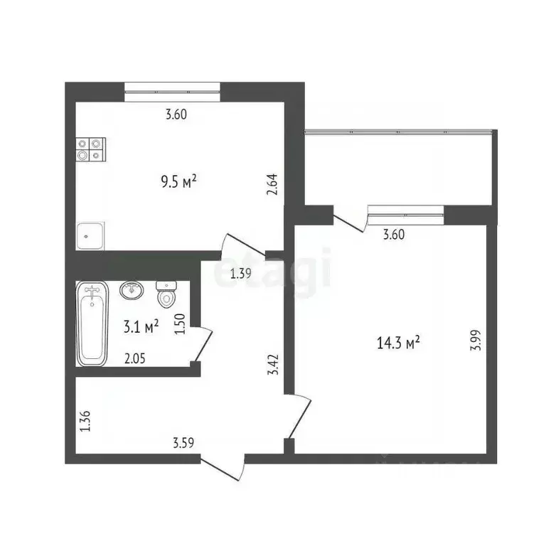 1-к кв. Ямало-Ненецкий АО, Новый Уренгой Энтузиастов мкр, 1 (34.7 м) - Фото 2