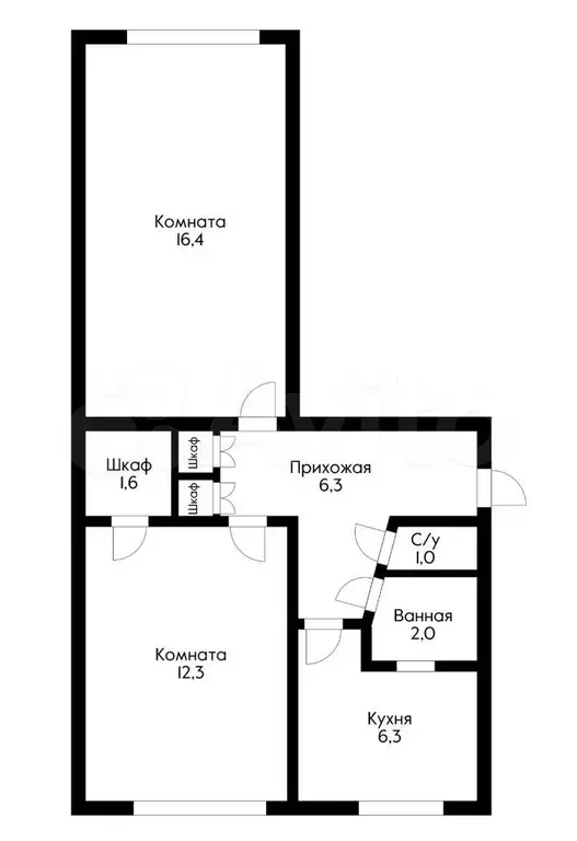 2-к. квартира, 47 м, 1/5 эт. - Фото 0