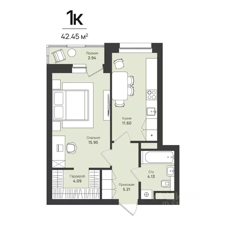 1-к кв. Пермский край, Пермь Уинская ул., 54 (42.45 м) - Фото 1