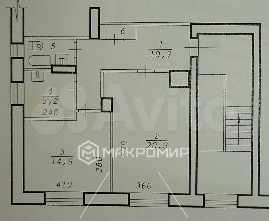 2-к. квартира, 54,4 м, 2/2 эт. - Фото 0