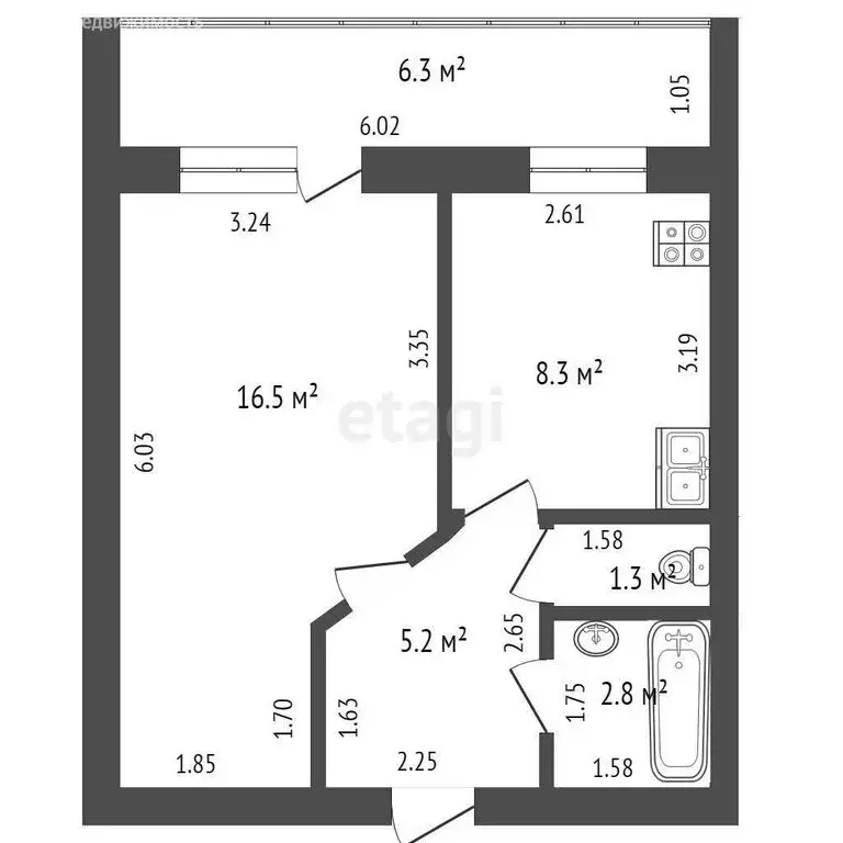 1-комнатная квартира: Тюмень, улица Щербакова, 150к2 (34.4 м) - Фото 0
