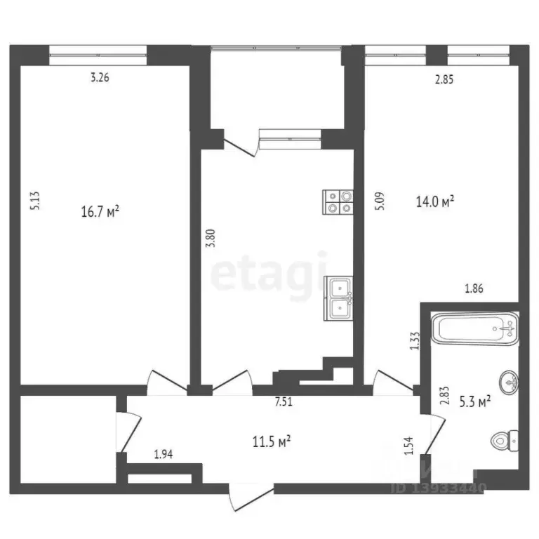 2-к кв. Тюменская область, Тюмень ул. 50 лет Октября, 57Б (56.4 м) - Фото 2